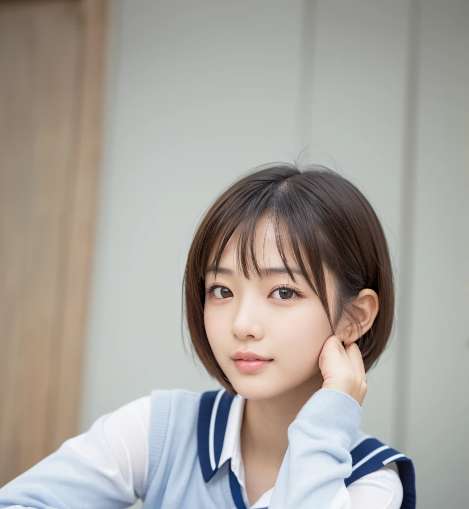 Photo quality,Masterpiece,Realistic,(14 year old cute Japanese girl:1.9),(Detailed young face:1.9),(Very embarrassed look:1.9),(Thin legs:1.9),((Wear cute, trendy clothes:1.9)),(Random perspective shots),((Disheveled Hair:1.9)),(Inner thigh visible:1.9),((Droopy eyes:1.9)),((Body type of a 14 year old girl,Small Tits:1.9)),(Short bob hairstyle:1.9),((Skinny Legs)),Very pale skin,Show your forehead,Detailed body,Detailed hands,No makeup