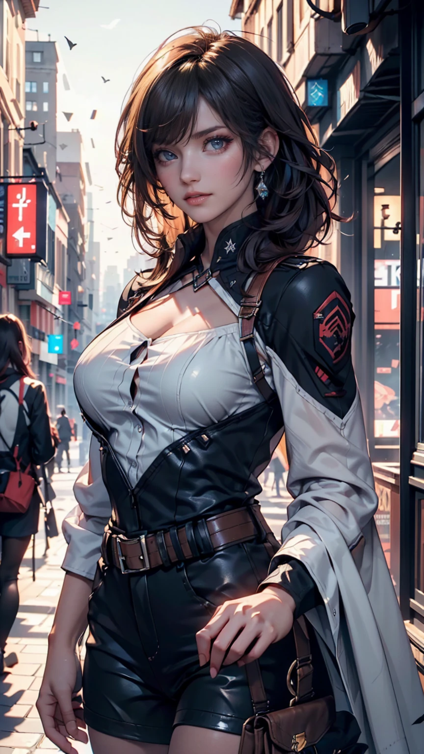 brown clothes colors, steampunk colors,here is a woman in a leather jacket,sexy pose,suggestive lascive face expresion, steampunk beautiful anime woman, by Yang J, female anime girl, stunning character art, anime girl, high quality steampunk art, cyberpunk anime girl, steampunk fantasy style, steampunk concept art, wojtek fus,(((steampunk background,gigantic sagging breast:1.5, pezones en punta :1.5,areola de pezon visible:1.5 )))