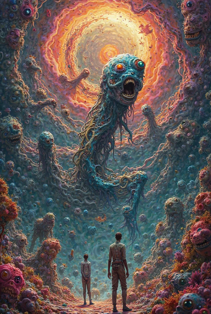 ((rick and morty fighting alien bugs, garbage pail kids style)), in a spacestation, 3d cartoon, high quality, detailed,