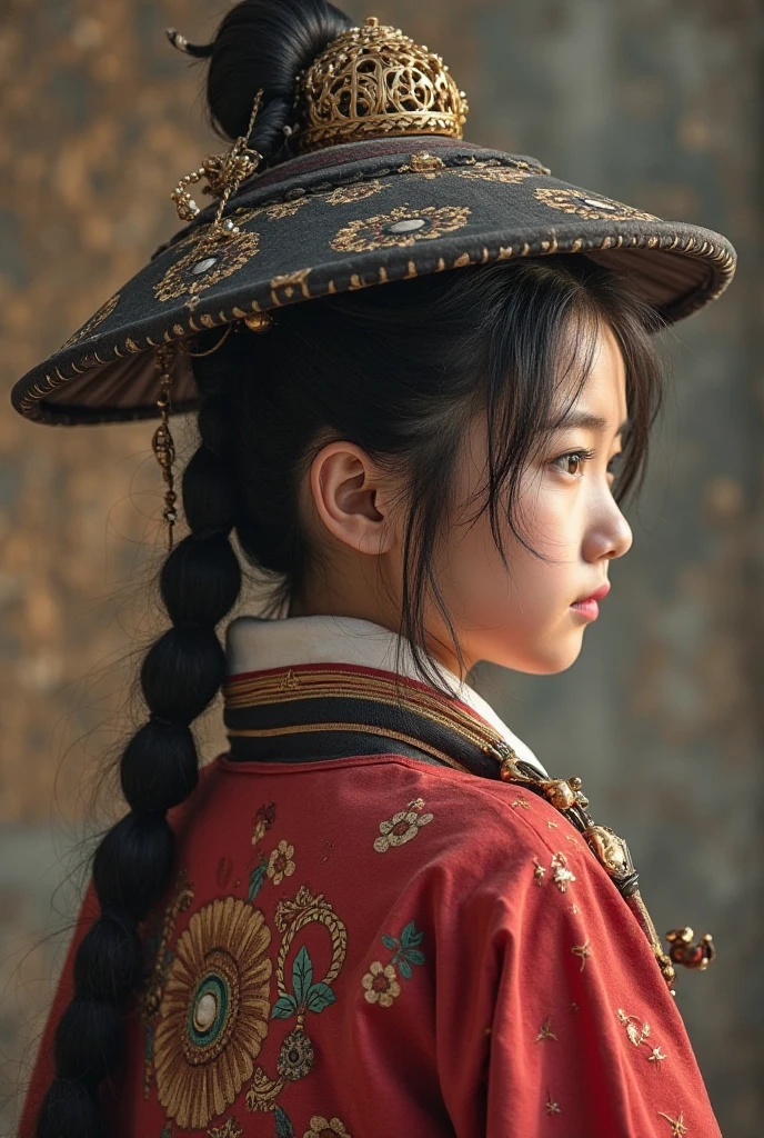 There is a young girl wearing a colorful hat and scarf, traditional tai costume, traditionalcostumes, traditional garb, wearing authentic attire, traditionalcostumes, Traditional clothing, Chinese woman, Traditional Chinese clothing, Chinese girl, Traditional beauty, Palace , A girl in Hanfu, Wearing traditional attire, Chinese traditional, Chinese costume, portrait shooting, vietnamese woman, with acient chinese clothes