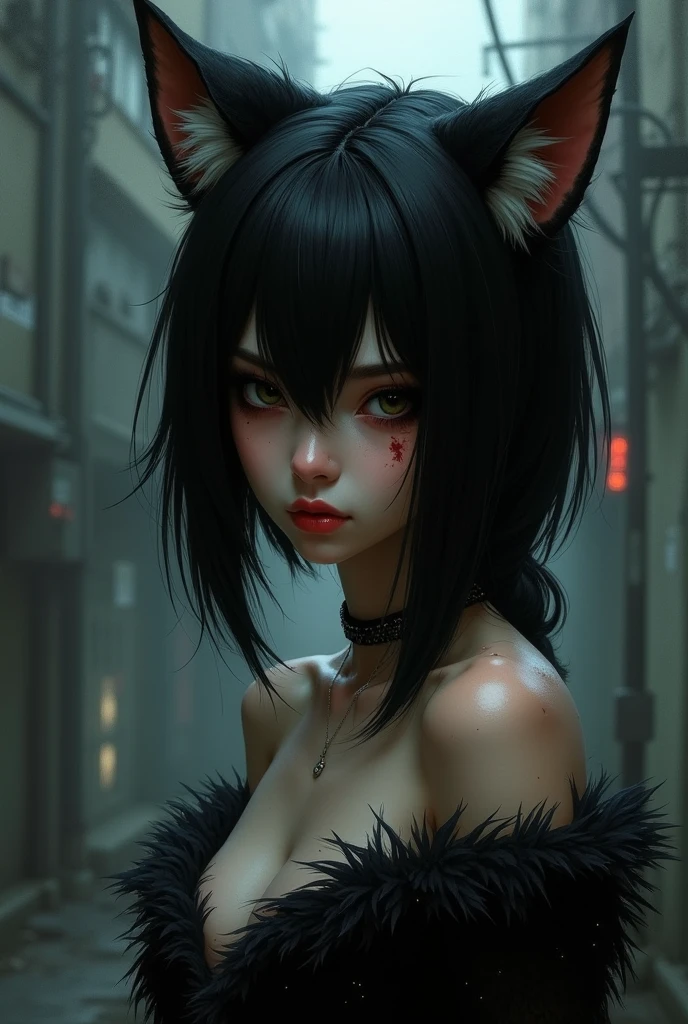 girl,teen, dark werewolf girl, facepaint, bodypaint, evil look, accesories, exposed breasts, small breasts, naked breasts, topless, vibrant appearance, creative behavior, imaginative, sensual, spontaneous, highest quality, skin texture, intricate details, (cinematic lighting), RAW photo, 8k