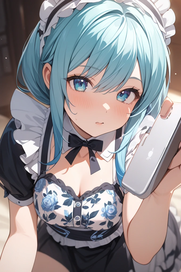 8K, 超詳細, 壁紙, NSFW, masterpiece, {{{{Highest quality}}}}, beautiful,1 girl, White_hair, cat ears(White), cat tail(White), frilled choker, {{{maid}}}, garter belt,garter straps, {{{seductive smile}}}, selfee、self-taken picture、taking a picture of oneself, self_shot