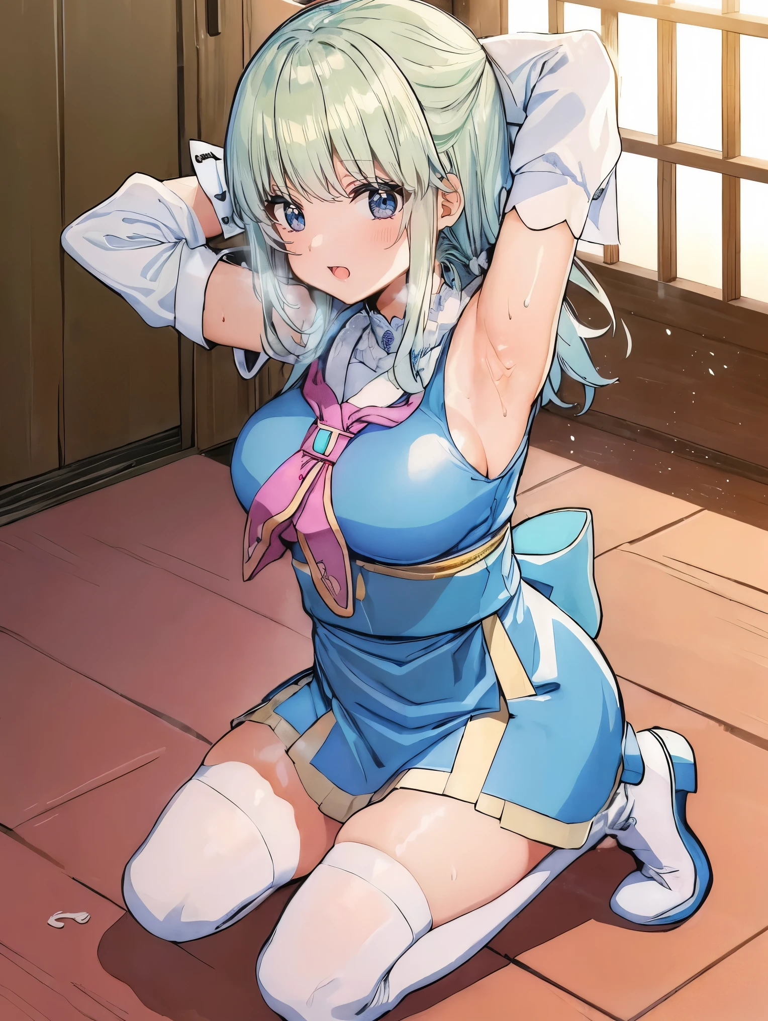 1girl,
BREAK ((aairida, short hair, red hairband, neck ring, collar, strapless shirt, red shirt, bracelet, sash, waist cape, white shorts, bare legs:1))
BREAK ((smiling,standingleg up ,flat chests,:1.6))
BREAK indoors,
BREAK looking at viewer, 
BREAK (masterpiece:1.2), best quality, high resolution, unity 8k wallpaper, (illustration:0.8), (beautiful detailed eyes:1.6), extremely detailed face, perfect lighting, extremely detailed CG, (perfect hands, perfect ???????),