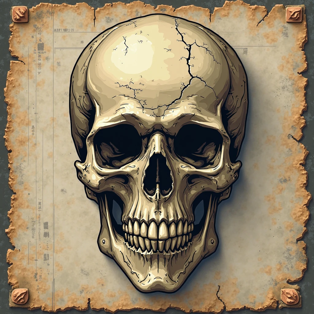 intrincate detailed cartoon in the style of matchbox art, skull, gritty texture, print displacement, halftone, worn out <lora:Cartoon_SDXL_V2:1>