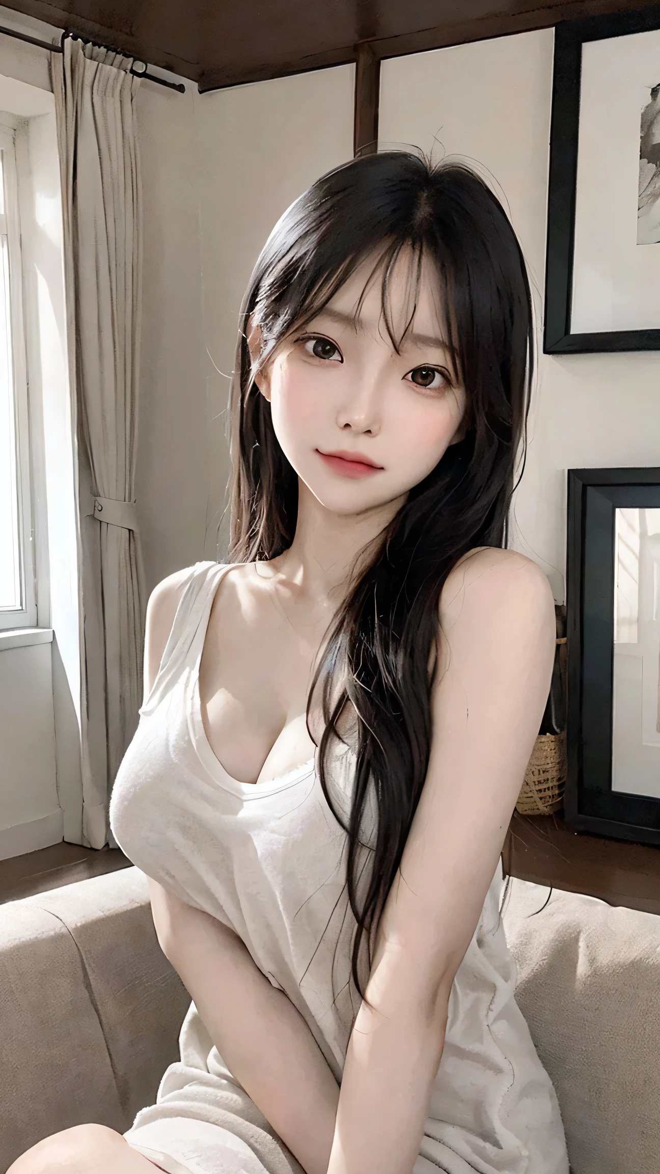 (masterpiece:1.3)、Shapely small breasts、slender、Slim body、Very fine finish、(High resolution、8k:1.3)、highest quality、Beautiful Hands、Beautiful Hands指、(Ultra-realistic as a photo:1.3), Ultra High Resolution Face、The face is in focus、Ultra high definition and beautiful eyes、(Concentrated eyes:1.3)、(Eyes are symmetrical:1.3)、High quality and beautiful skin、Firm Skin、Natural Makeup、Gloss lips, Ultra HD Hair Texture、Japanese women、high school girl、18-year-old、(超High resolution)),8K,14 years old、Leaning forward to reveal cleavage、Small breasts、Flat Chest、Small breasts, , ponytail, Blue mini skirt, Navy blue Y-shirt、Small breasts cleavage 2:1,Idol Sculpture, Wet, smile、Pink wall、sexy、slender、Well-shaped small breasts、I can see your thighs,Nogizaka Idol