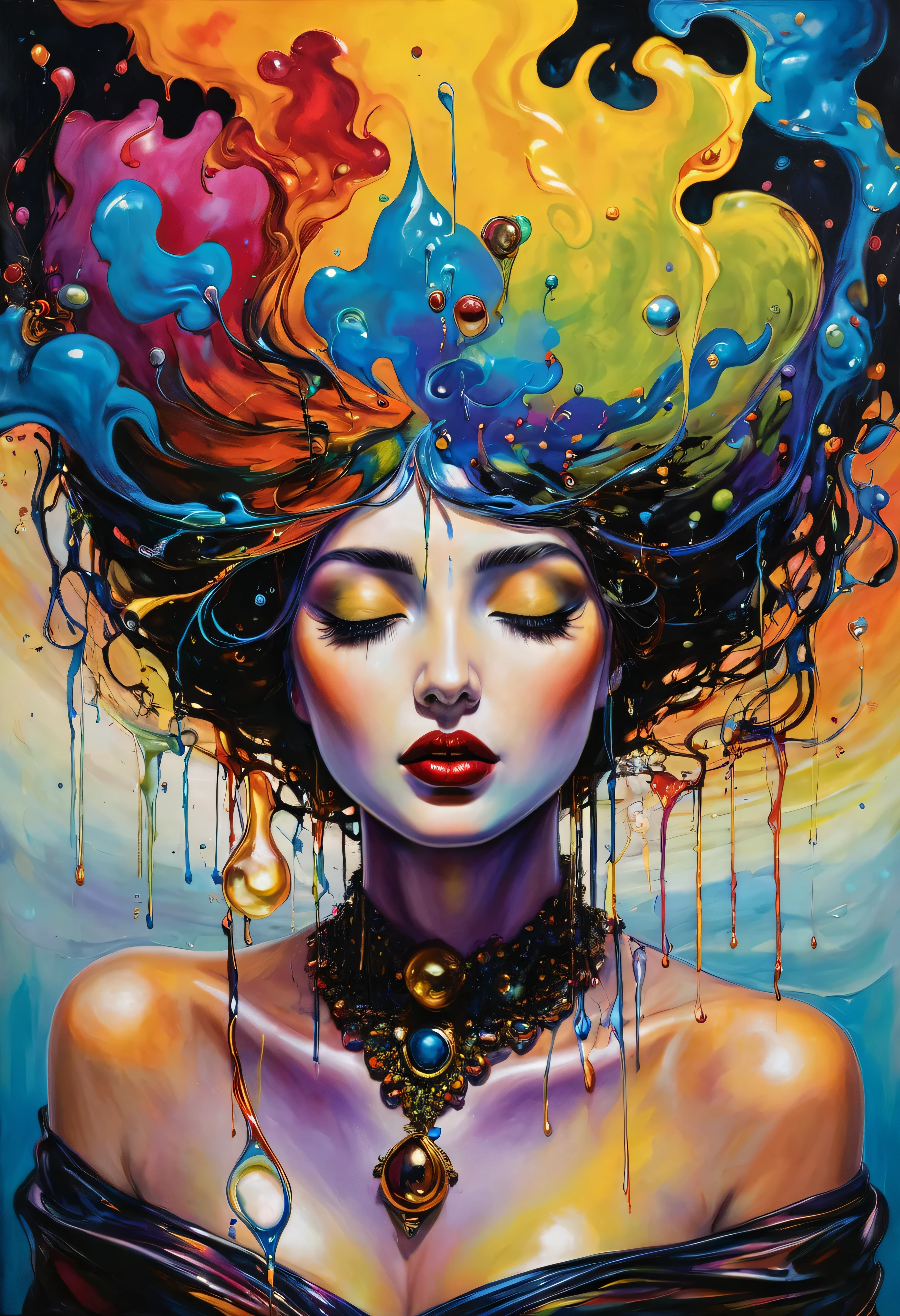 (Artistic Masterpiece of Romantic Life) ( (Themed Art of Life) ( (Conceptual Art) (NFT Exclusive) (Fauvism Work) ()”) Where visual poetry transcends traditional boundaries and embraces the dynamic interplay between creativity and technology Takes),dripping paint,darkart,style, in the style of esao andrews