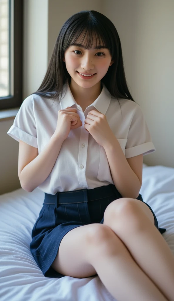 (masterpiece, Highest quality:1.2), 8K, Official Art, RAW Photos, Unbelievably absurd,Low Angle、 A stunningly beautiful , (((naked)))、(((close your eyes、Reaching the peak of joy)))、(((close your eyes、Reaching the peak of joy)))、(((Her shirt was rolled up、Her beautiful breasts are exposed)))、(((having sex with my boyfriend)))、(((having sex with my boyfriend)))、(((close your eyes、Reaching the peak of joy)))、(((close your eyes、Reaching the peak of joy)))、(((Her beautiful crotch is facing the viewer.)))、No makeup, Film Grain, chromatic aberration, Sharp focus, Face Light, Dynamic Lighting, Detailed eyes and face,short hair、(((White skin)))、Bright bedroom、Super slim thighs((((both hands)))),((((Very young looking girl:1.3))))、(Very young and small breasted:1.2)、((Bright bedroom))