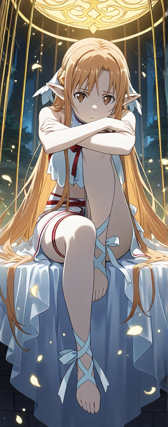 Shiny blond hair, very long hair, sophisticated haircut, ((((hair fully braided)))), ((small twisted braids)), thin and oval face, submissive, ((((naked)))), cute and blushing 18 years old anime girl, look away because she is embarrassed and blushes, bright blue eyes, detailed face, detailed members, detailed arms, detailed hands, Girl lying, tied by ropes, shackled, can no longer move, tied tightly, very hard tied up with lots of ropes, hampered by so many ropes that she can no longer move, bound hands and feet, ropes tie his whole body, tied extremely tightly and forcefully to her bed by a lot of ropes, its limbs are strongly tied together by ropes, his torso is tied up with thick cords, her chest is so tied up with ropes that it sticks out, her legs are tied tightly with thick ropes, his hands are tied behind his back with ropes, she can no longer move her feet, her hands which are tied by thick ropes, she desperately tries to free herself, likes to be tied tight with big ropes, likes to be immobilized by big ropes, lying down, his hands and feet are strongly tied to the railing of his bed, his legs are pressed together and tied with ropes, its limbs are held vigorously by imposing ropes, her hands are tied securely behind her back by ropes, her chest is compressed by strong ropes, she is pressed against her bed and restrained by large ropes, (shibari, arms behind the back:1.4), (hands on the back), (masterpiece, best quality) 1.5, 1girl, solo, (sexy, beautiful woman, perfect face, perfect eyes, perfect hands), samus aran, (hands on the back), Spread the legs, s' ((lie in bed by big ropes)), ((close up of the girl)), ((((lie in bed)))), ((((arms tied behind the back, Legs Tied,La fille est allongée sur le ventre, La fille est allongée sur le sol:1.5)))), ((((girl seen from behind:1.4)))), ((((girl lying down on her stomach:1.4)))), ((((Outstretched arms:1.5)))), ((((Detailed hands:1.5))))