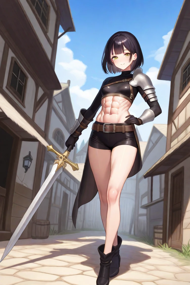 (high resolution, pixel perfect, gorgeous illustrations), (hyper quality, muste piece, etheric: 1.4), ((nsfw)), (((cowboy shot))), face focus, ((1girl)), (((boyish))), (((15 years old))), (((((punk))))), hot Rocker punk girl, ((((sexy pose, open stance)))), cool atmosphere, black hair, ((((very_short_hair, slicked_back_hair)))), (((piercing))), eyelid_piercing, nose_piercing, (((Exquisite face, aroused))), blush, tattoo, ((((muscular_female)))), (ideal ratio body proportions, slender, flat chest), fighter, ((((wh_chi_armor)))), ((highleg_leotard_armor)), (((cameltoe))), shiny skin, gleaming skin, simple background,