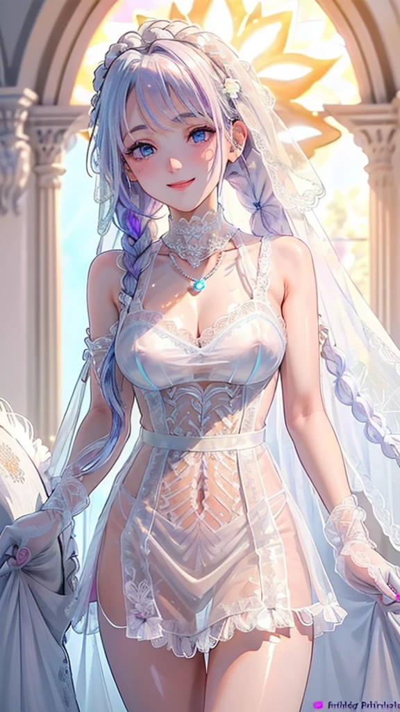highest quality、Highest quality、Highest Resolution、beautiful girl, Gray Hair, blue eyes, Sexy light blue wedding dress, Big Breasts、blue hair ornament、Sexy look、to close range