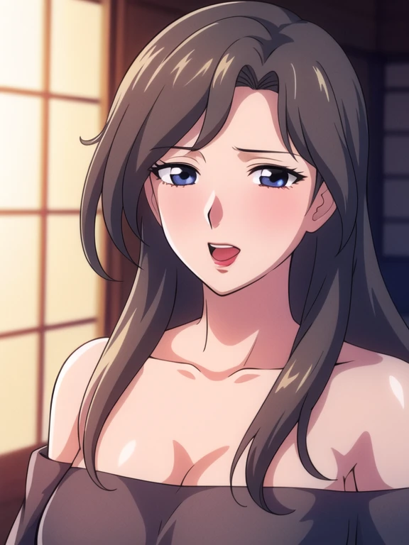 Cute , Sexy mature women,chubby cheek,sexy,realistic skin,huge saggy breast, nipple out,muted colours, pale white skin, mature women,black hair, long hair, (hair over one eye:1.4), Messy hair,hair between eyes ,low pony tail,sleepy eyes ,beautiful,pucker lips,smeared lipstick,charm,pubic hair pussy,dense pubic hair,blush on