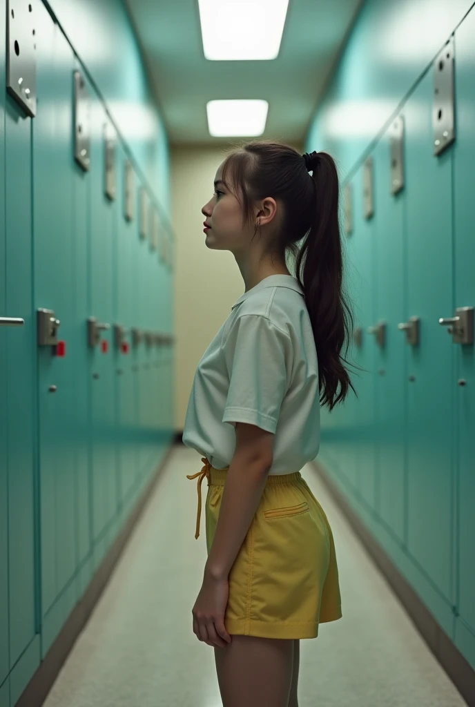 This cute junior high school girl quietly and excitedly in the schoo ...