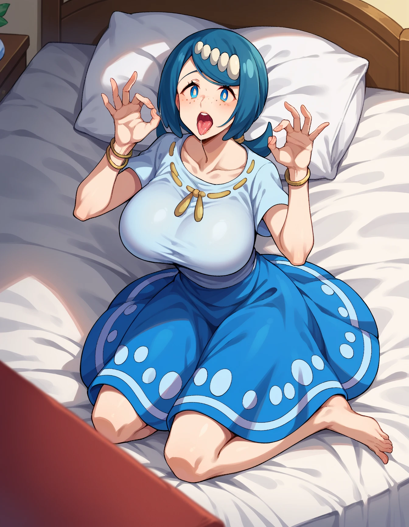 Anime woman enormous bloated diaper mess, huge breast, white bra, pov bent