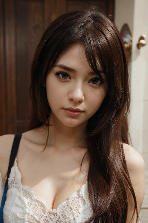 24 year old woman、Hair color is brown.、Eye color is dark brown.、wide、The ends of my hair are curled outwards.、Thin but well proportioned muscular man.、a smile、I&#39;I&#39;m wearing a necklace、accessories on the wrist、wearing an off the shoulder knit dress、Tartan check pleated mini skirt, (the skirt is incredibly short:1.2), (Get your butt out and show off your beautiful butt.:1.3), (above the knee while standing), thin waist, , (They are both proud of their butts..)I&#39;m wearing sandals、Being in a photography studio.、There is a small Victorian round table..、a smile、wearing a lace choker