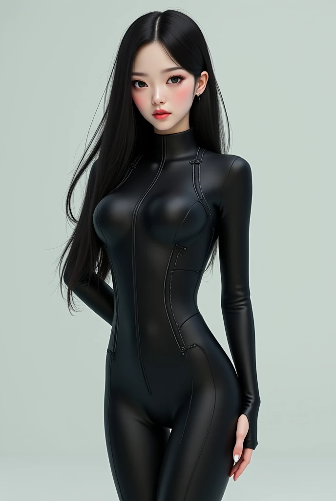 NSFW, Woman, big breast, black latex catsuit, long black latex gloves, long black latex boots, black latex corsett, black latex raff, beautiful face, houerglas, photorealistic, full body, ponytail
