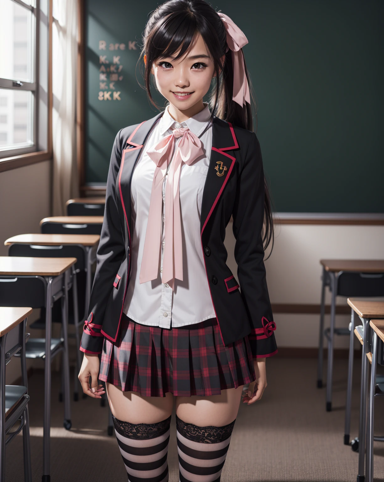 arafed asian woman, waifu, bending on teacher desk, miniskirt, christmas decorations in the classroom, sexy uniform, in a school uniform posing in front of a blackboard with christmas decorations, a hyperrealistic schoolgirl, hyperrealistic schoolgirl, waifu, cyber school girl, realistic schoolgirl, seifuku, dressed as schoolgirl, japanese girl school uniform, japanese school uniform, school girl, cute schoolgirl, wearing japanese school uniform, , beautiful anime high school girl