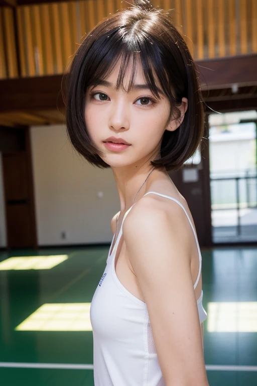(masterpiece:1.2), Very detailed, Ultra-high resolution, (Realistic, photo Realistic:1.6), High-resolution RAW color photos, Professional photos, Dramatic lighting, 映画のFunctionalなシーン、Sharp focus:1.2, (Very detailed顔と肌の質感, Very beautiful eyes, Glossのある肌, Glowing Skin, Glowing Skin, Shining Face, Gloss, Oily skin, greasy face, Oily skin, greasy face, 強いGloss), Perfect Anatomy, Very detailed背景, 1 female, 25-year-old woman, Japanese women,Height: 168cm, (Short Bob Hair, Straight hair, bangs:1.3, Brown Hair), (Lean:Weight 1.0), (Flat Chest:1.9),(Slender legs:1.4)、(((dim:1.4)),(((Hotel Bedroom))),(((On all fours))),Thighs、(Erotic), ((Functional)), ((Glowing Skin))、 (((See-through white one-piece swimsuit、Japanese School Swimsuit))),(Erect nipples:1.3),(real Glossのある肌 texture), (Glowing Skin), (((White skin))),(((Browsing Caution))),Earrings,((((Spread your legs))))、Sex-seeking face、Face asking for a kiss