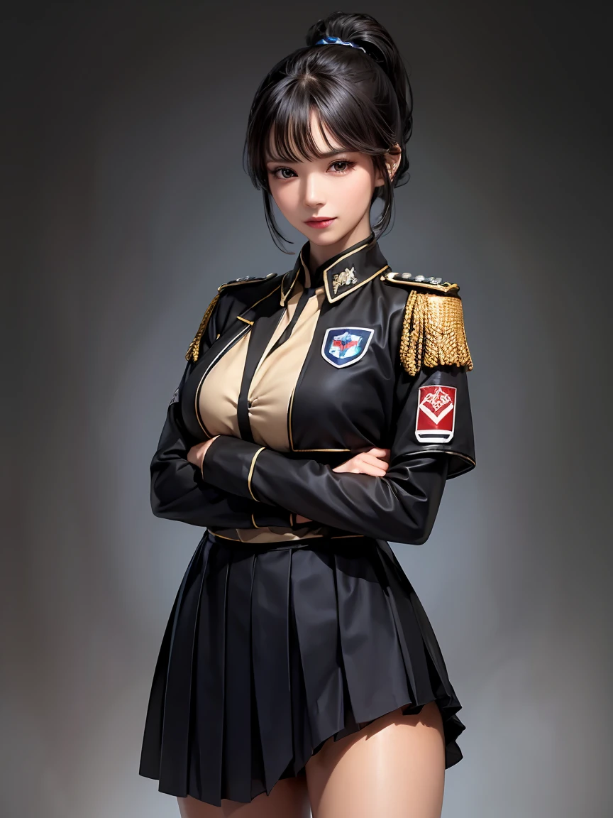 Very detailed CG unity 8K wallpaper，（tmasterpiece），（best qualtiy），（ultra - detailed），（Ultra photo realsisim），（best character detail：1.36），Nikon D750 f / 1.4 55mm，profesional lighting， physically-based renderingt, 1girll, Female soldier，army suit，Fabric texture military uniform，Black hair，the golden ratio,[:(com rosto detalhado:1.2):0.2]:,PureErosFace_V1, broad shoulder,(Bigchest:1.5),(big assa:1.5)，Soaked with sweat，The hand is unbuttoning the clothes，red flags，In the square，childish looks