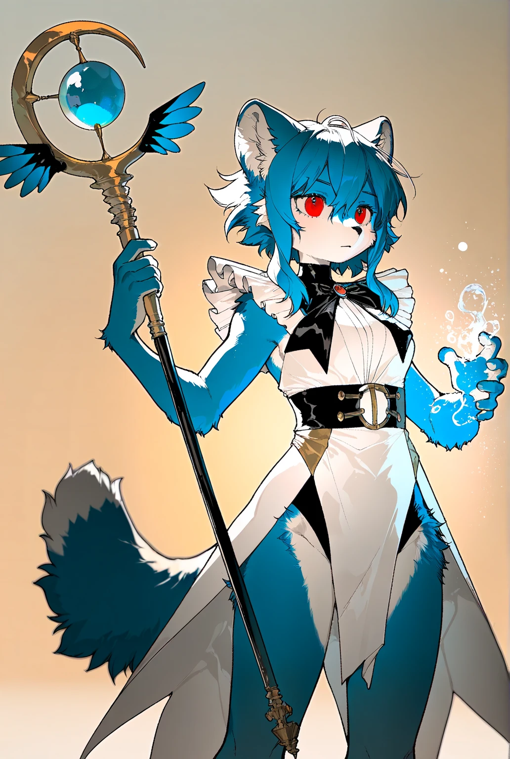 boy, fox, cyan furry, white skin, full body