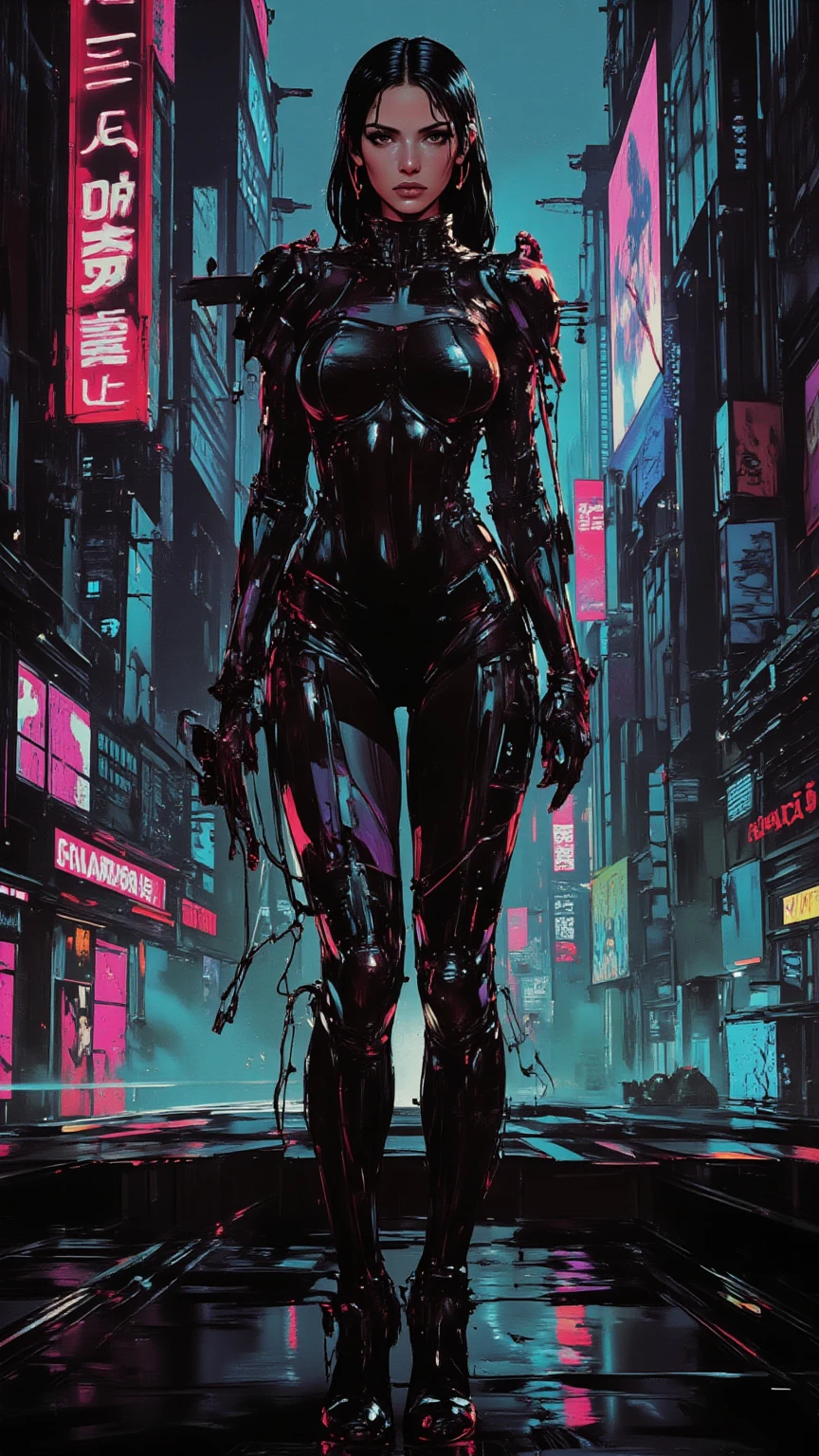 beautiful cyberpunk vampire. night, neon, volumetric light, high dynamic range