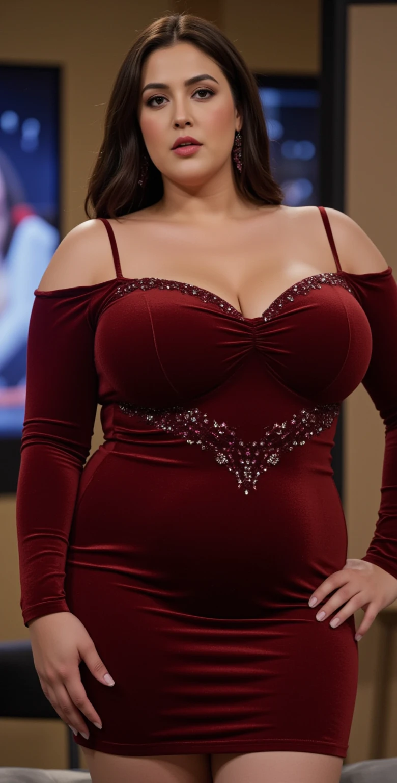 woman in dresses posing for a picture in front of a curtain, wearing a red dress, wearing red dress, in a red dress, wearing red formal attire, wearing a formal dress, girl wears a red dress, red dress, wearing a red sundress, 1 6 years old, she is about 1 6 years old, 18 years old, Big tits, huge , no clothes, sexy, cute, wide hips, thick thighs, pear-shaped body, minimal clothes, thick, bbw, chubby stomach, thick nipples, nipple piercings, large areola, hard nipples, piercing through shirt, nipples hard through shirt, busty, major cleavage, naked, ripping through top, spilling over sides, bra too tight, giant , dominatrix, dominatrix clothes, revealing clothes, ass so fat you can see it from the front, giant tits, huge ass