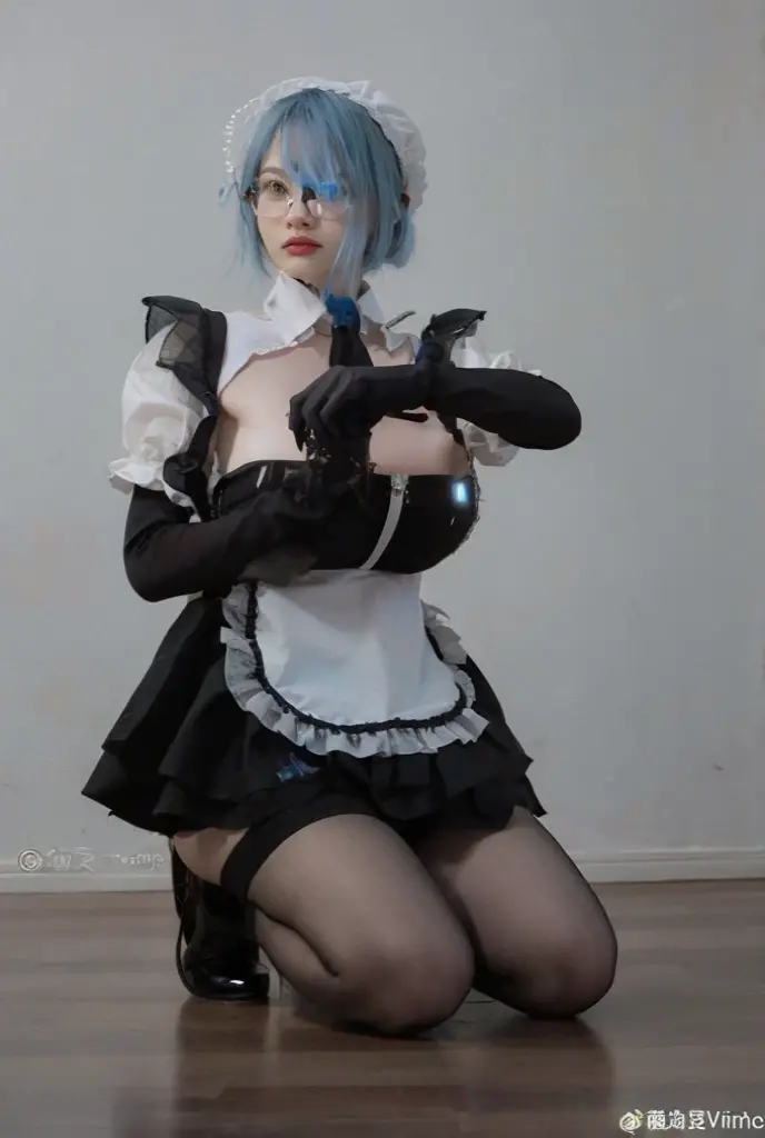 Beautiful woman is shown to have a athletic figure, she is wearing a beautiful nsfw dress, (aafranziska, light blue hair:1.5), ascot, (topless, nsfw, exposed breasts), puffy sleeves, pencil skirt, pantyhose, black gloves, jewelry, earrings, (black bunny ears:1.4), black lips, (thin black blindfold:1.7), (tears, crying:1.4), closed mouth, girl standing in street, (looking down:1.4), sexy session, (arms behind back:1.7), exposed cleavage, (abs), cowboy shot, facing viewer, superior quality, many details, realistic