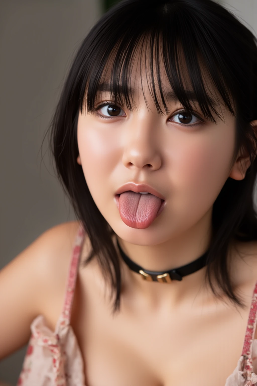 Highest quality、Highest quality、Detailed skin type、Accurate anatomy、Beautiful Face、Looking up、Detailed lips and tongue、Liquid dripping from tongue、Beautiful Eyes、Squint your eyes、Beautiful clavicle、Wet, see-through white mini T-shirt、See through、Small breasts、Beautiful cleavage、The wet center of the chest、Sweaty skin、Lick the camera、Squinting and staring at the camera、Detailed shape of kissing lips、Lick the camera、Detailed tongue movements、Accurate anatomy、Head to chest photo、Small face、Ecstatic expression、Expressions of joy、Squint your eyes、Look down、Looking up、
