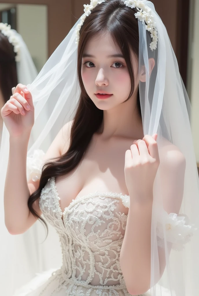 (Highest quality、Tabletop、8K、Best image quality、Award-winning works)、One beautiful bride、(alone:1.1)、(The most extravagant and gorgeous huge pure white wedding dress:1.1)、(Perfect Wedding Lace:1.2)、(The most gorgeous and luxurious giant tiara:1.1)、(The most extravagant and luxurious giant necklace:1.1)、あなたの最高の笑顔で私をplease look、The finest jewellery decoration、Perfect Makeup、Long eyelashes、Ultra HD Shining Eyes、Ultra HD Hair、Ultra-high resolution glossy lips、Ultra High Resolution Perfect Teeth、Super high resolution beautiful face、(Accurate anatomy:1.1)、Very bright and beautiful skin、very bright and vivid、Perfect beautiful bridal hairstyles、(Front facing body:1.1)、(Solid pink background:1.2)、Cleavage、nude、(The 肖像画 was taken from above the lying body: 1.3)、(( M-shaped legs spread, please look )))), (Show me your legs spread wide: 1.5), Real nipples, real open, (女性のマンコ汁がカメラにsquirtしている:1.2), Beautiful 20 year old Japanese girl, Stimulating the clitoris, masturbating and fingering, orgasm, Detailed facial features,(Front view), (squirt from pussy:1.2), (squirt:1.2), Remove the shoulder straps to expose your chest, (Showing realistic beautiful nipples:1.5)


