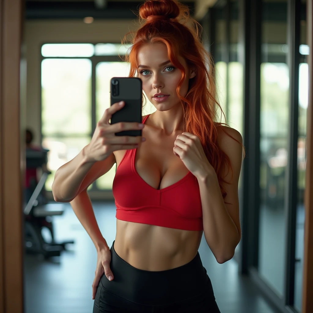 busty teenager, sexy, riding a sports bike, scantily clad, long soft orange hair, oppai, black painted nails, seductive image, high quality, several camera shots