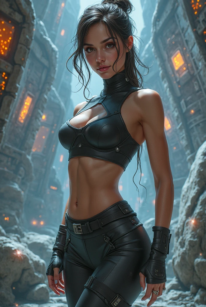 woman standing on the edge of horizon looking at the camera, sci fi art style of the masters,