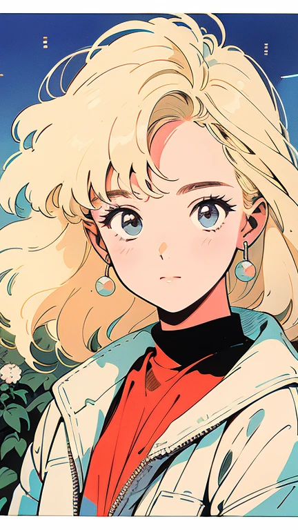 masterpiece、high resolution 8k、NSFW、sharp focus、contrast lighting、A cozy beach bar with a menu board, 1 girl, sitting on wooden stools,a red bikini top,blue denim jacket shorts,long blonde hair hair,smiling,headphone, a doorway leads to a sandy beach with a clear blue sky and a palm tree.