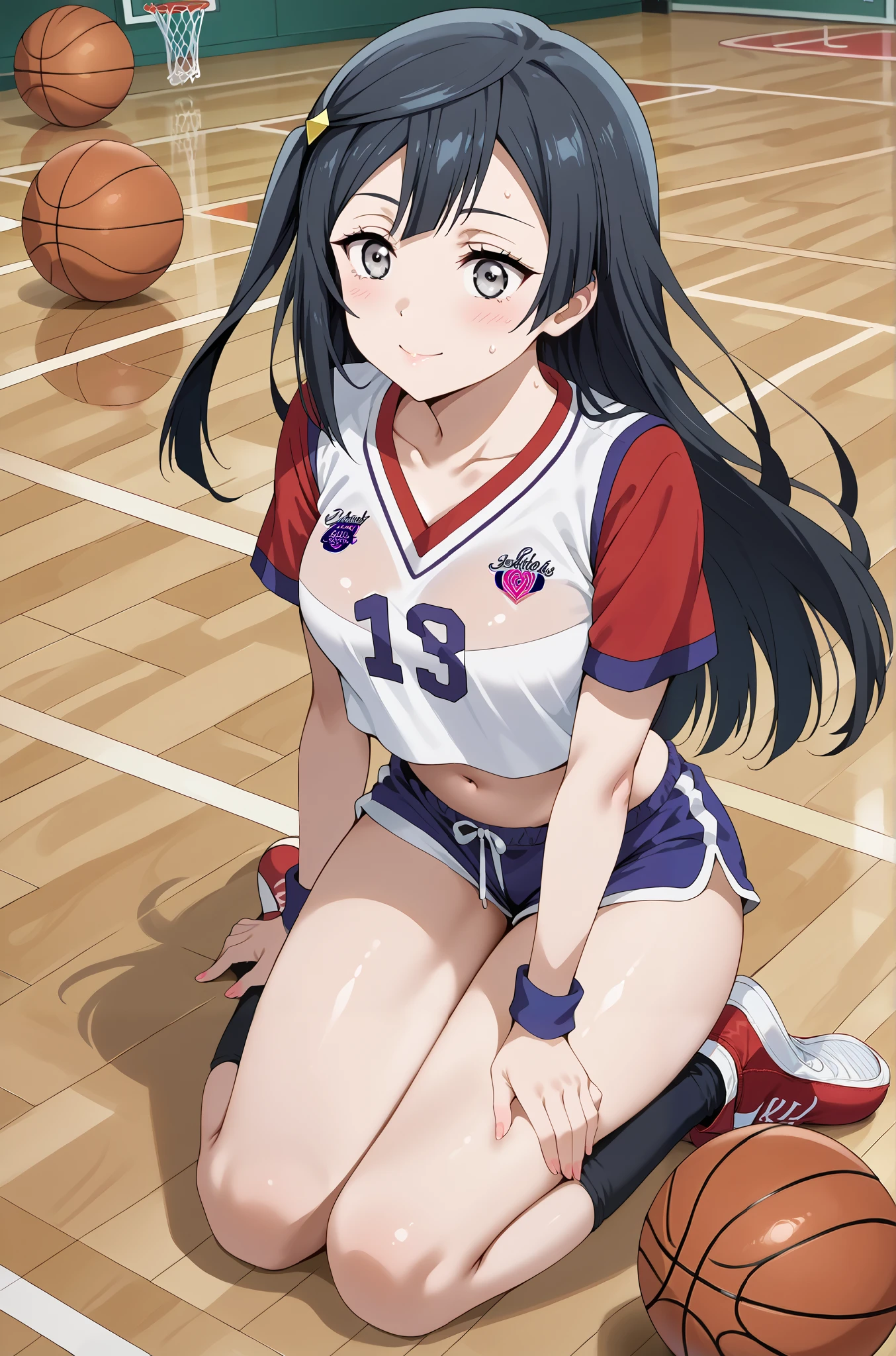 score_9, score_8_up, score_7_up, source_anime, 4K,perfect fingers,(perfect hands, perfect anatomy),prefect lighting, very aesthetic, intricate details,highly detailed background, masterpiece, high quality, best quality,
1girl, setsuna yuuki, yuuki setsuna (love live!), long hair, bangs, black hair, sidelocks, grey eyes, one side up, hair ornament, Large Breast,,
wearing ((crop top , basketball uniform , micro shorts, )) ,,
Leashed cute, face full of sticky white spunk, on her knees the floor,