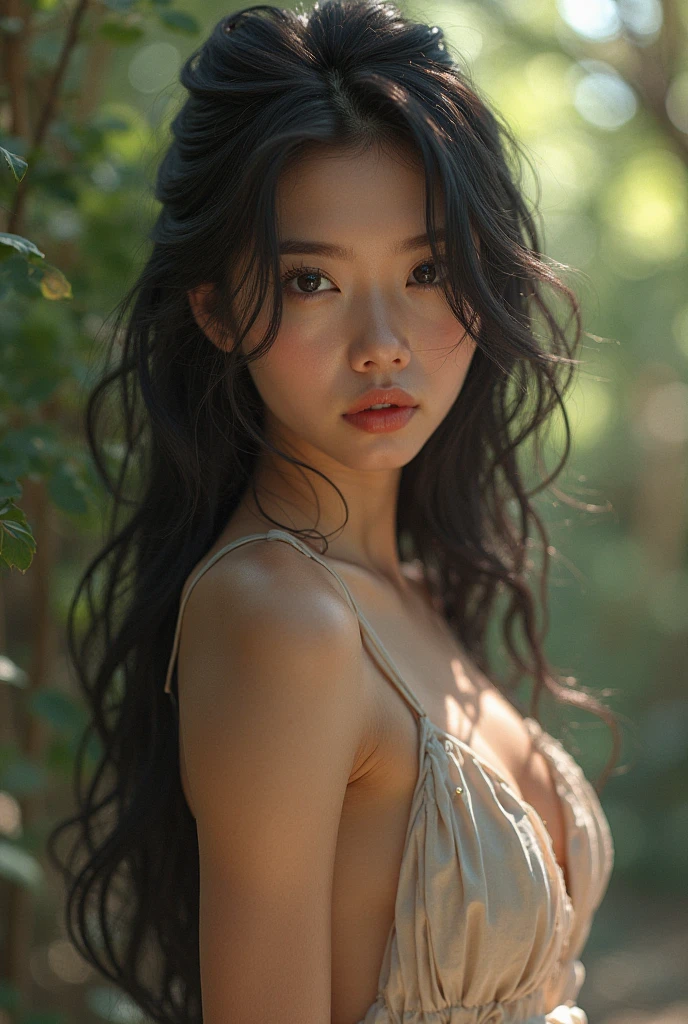 A fair-skinned Japanese woman crawling on all fours。Your chest is completely visible。昼の明かりのliving。living。Selfie style。