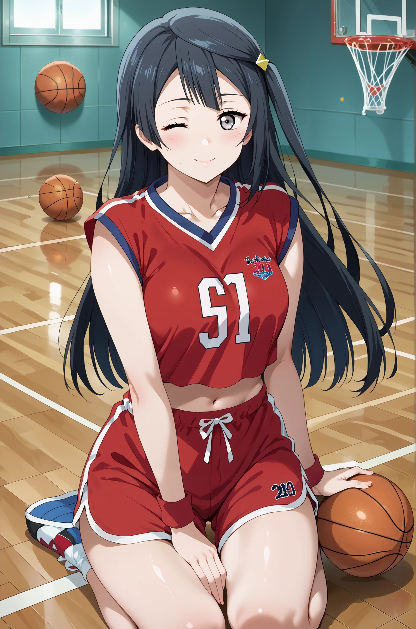 score_9, score_8_up, score_7_up, source_anime, 4K,perfect fingers,(perfect hands, perfect anatomy),prefect lighting, very aesthetic, intricate details,highly detailed background, masterpiece, high quality, best quality,
1girl, setsuna yuuki, yuuki setsuna (love live!), long hair, bangs, black hair, sidelocks, grey eyes, one side up, hair ornament, Large Breast,,
wearing ((crop top , basketball uniform , micro shorts, )) ,,
Leashed cute, face full of sticky white spunk, on her knees the floor, wink, flirtatious, shy,