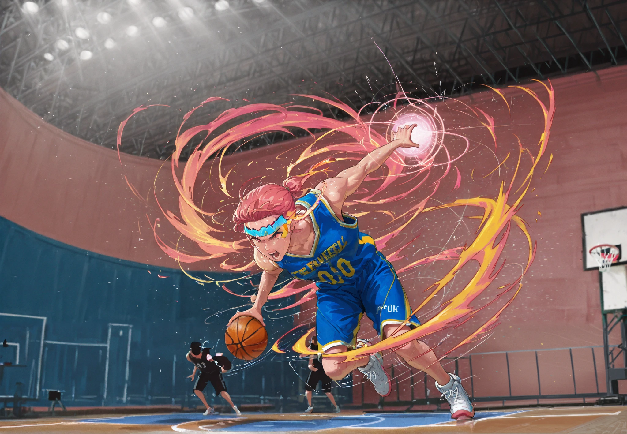 Basketball Game,real,powerful,intense movement,Sports Action,stylish,dynamic composition that will be violently attacked,4K,HDR,professional,Studio Lighting,bright colors,Pop colors ,The excitement of the game,Sports Heat