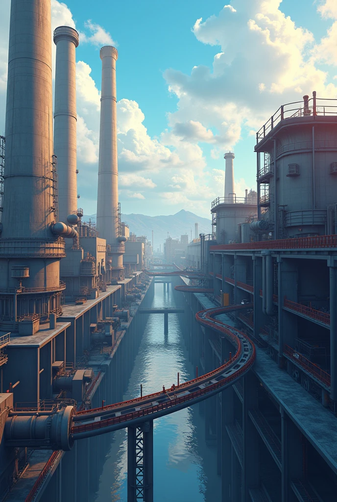 tmasterpiece，Scenes，Inside the control room，light，City Ruins，A huge chimney towering in the distance，Noxious gas plant，Standby distance，detail enhancement, people