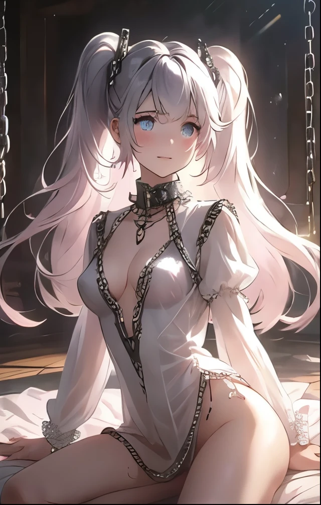 ((highest quality)),(ultra high resolution),(Super detailed),(detailed description),((best CG)),(best work of art),super precision art, great drawing art,(Art with precise details:1.5), (ung girl:1.5), beautiful and well-shaped face:1.5,(Beautiful skin with precise and detailed depiction:1.6),(Frilly gothic dress ),gorgeous, masterpiece, best quality, high-resolution, finely detailed, extremely detailed and beautiful, distinct-image, 1 girl, 16 year old teen, solo, soft facial features, symmetrical shaped face. plump cherry red lips, lightly tanned white skin. red and white-colored eyes, F-cup breasts, short height(150cm), plump short stack body type, waist length pink-white hair, small narrow waist, long and slender legs, curvy wide hips, elegant gothic courtyard setting