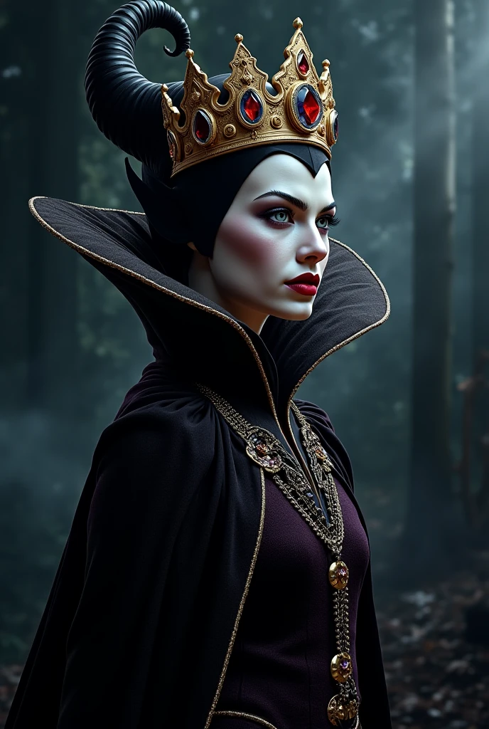 Charming Elizabeth Taylor dressed as Disney's Maleficent holding an apple, hyper realistic, realistic photo, 4k