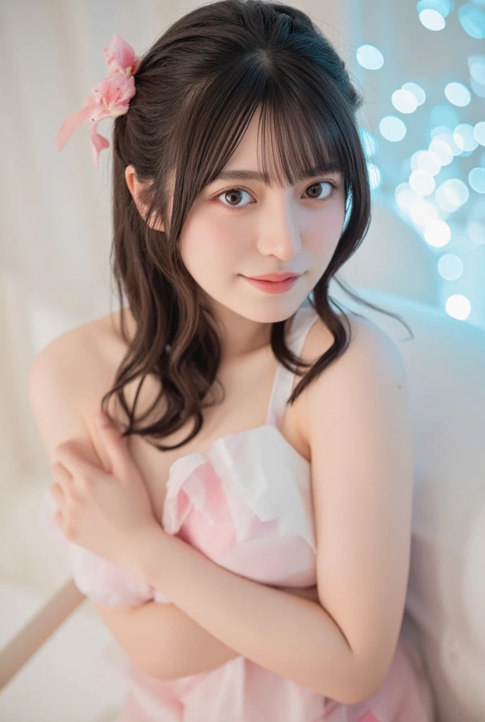(Kimono that gets wet and shows through)、(top-quality,masterpiece:1.3,超A high resolution),(ultra-detailliert,Caustics),(Photorealsitic:1.4,RAW shooting,)Ultra-realistic capture,A highly detailed,high-definition16Kfor human skin、 Natural Skin Texture、、The skin looks healthy with an even tone、 Use natural light and color,One Woman,japanes,kawaii,a blond,bob cuts、no-bra、Very big big,(depth of fields、chromatic abberation、、Wide range of lighting、Natural Shading)、hot spring bath at night、(Falling snow:1.2)、(Hair swaying in the wind:1.2)、(Snow reflects light:1.1)、Cleavage can be seen through the exposed kimono、Buttocks visible through exposed kimono(Colorful loincloth)、Photographed from directly behind while crawling on all fours with butt sticking out