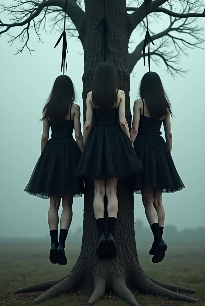 The hanging scene of the girls in white thigh high socks , gallows