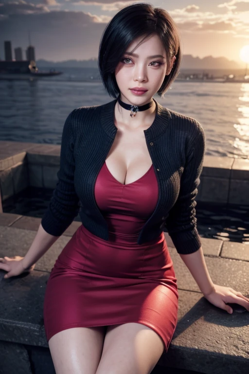 1womanl, Beautiful gangster Lady, OL, (slim fit body), abs, ((shortbob redhead:1.5)), Realistic, extremely detailed CG unified 8k wallpaper, highly detailed, High-definition raw color photos, professional photograpy, Realistic portrait, Cinematic Light, Beautiful detailed, (Beautiful breasts:), (cleavage of the breast:1.2), (full opened red blouse:1.5), (Tight skirt), Indoors, in the Office near window, Night view, (Best Quality:1.4), Super Detail, High quality, masterpiece, (low angle style:1.3)