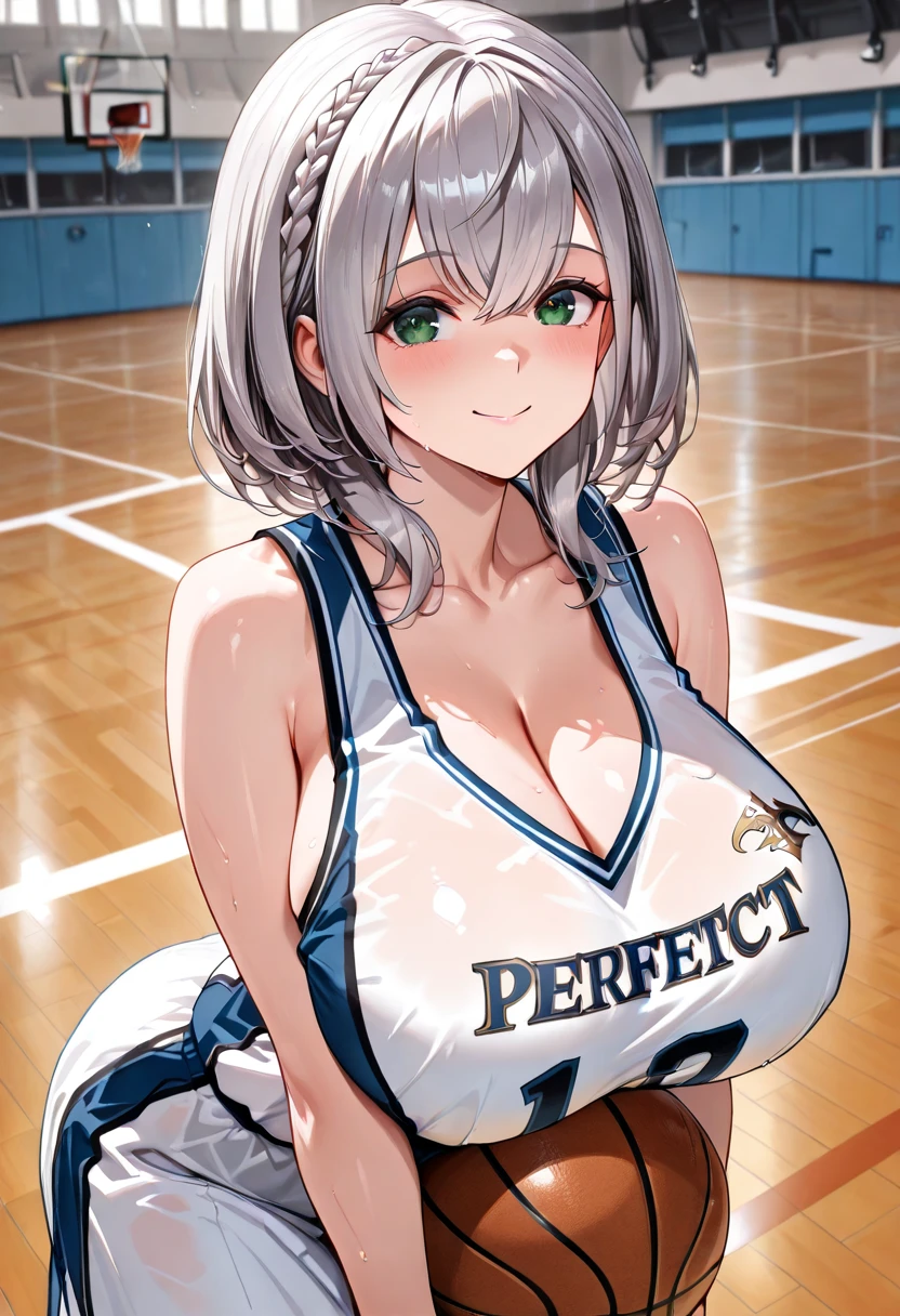 1girl, solo, long hair,large breasts, looking at viewer, smile, blonde hair, large breasts, shirt, cleavage, swimsuit, upper body, ponytail, open clothes, huge breasts, lips, one-piece swimsuit, open shirt, school swimsuit, undressing, blue shirt, blue one-piece swimsuit, competition school swimsuit, covered erect nipples