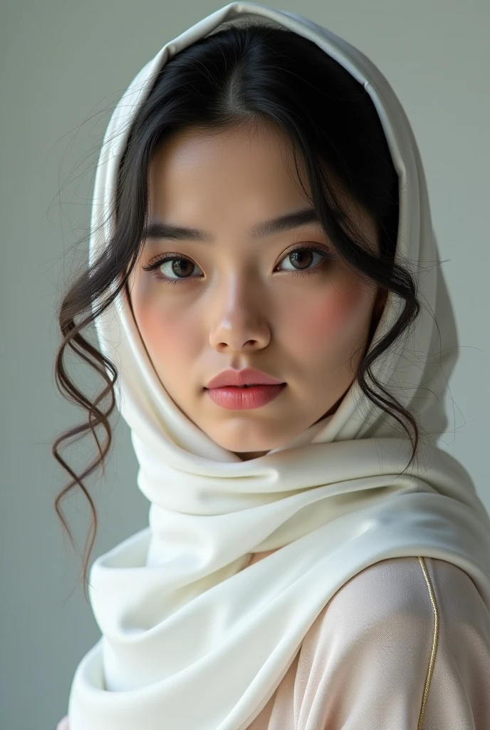 Photo portrait of a beautiful Bandung girl wearing a hijab and dimples, around 17 years old, (plain black hijab), (portrait medium shot:1.3), dramatic light, Rembrandt lighting scheme, (hyperrealism:1.2), (8K UHD: 1.2), ( photorealistic:1.2), shot with Canon EOS 5D Mark IV, facial detail, skin texture detail, smooth, flawless skin, glowing complexion, silky touch, even texture, blemish-free, radiant appearance, youthful look, soft and supple skin, poreless, perfect skin tone, porcelain-like complexion, velvety smoothness, dewy and fresh skin, natural beauty, healthy and vibrant skin, standing in street