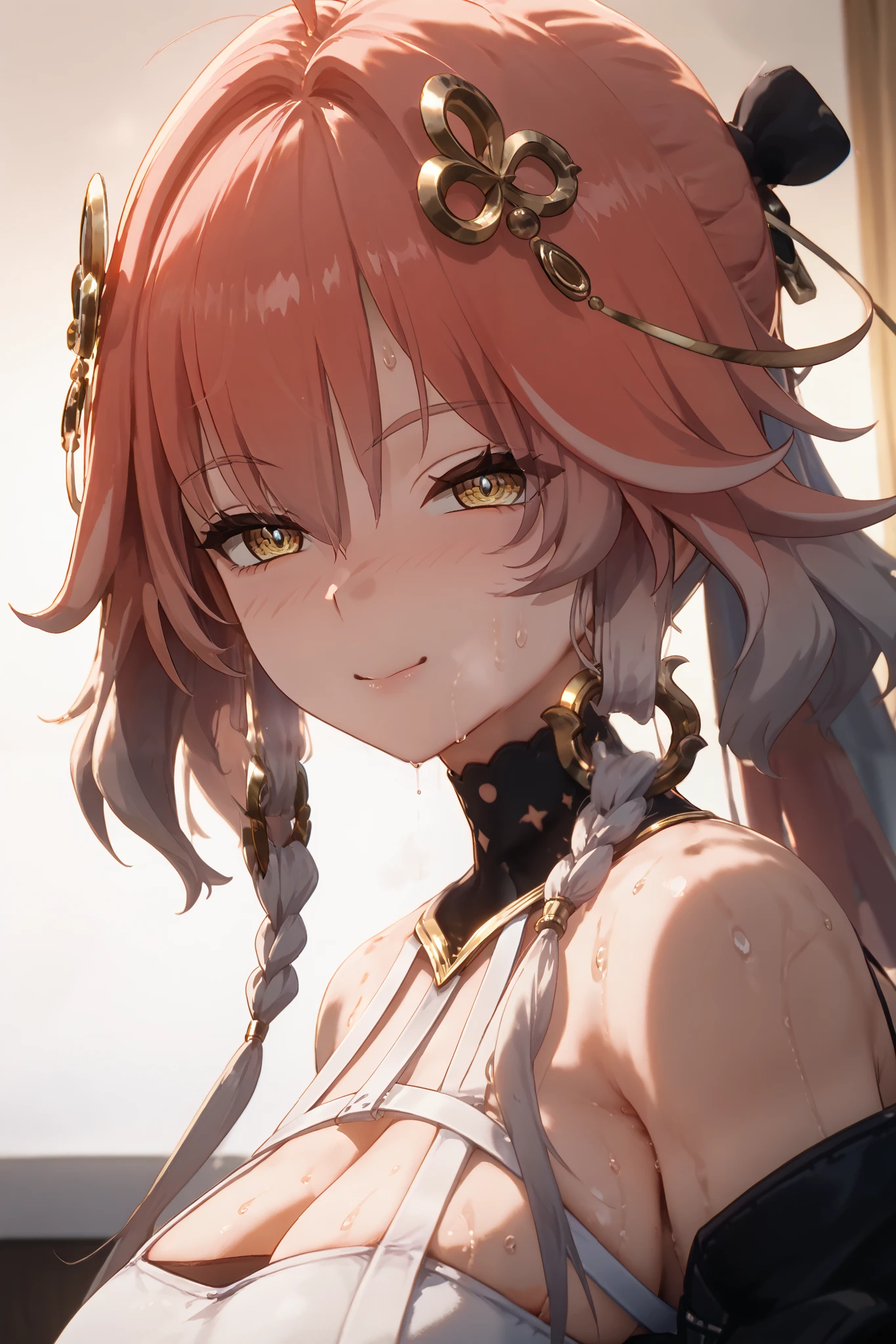 score_9, score_8_up , score_7_up , score_6_up , score_5_up ,
(masterpiece, best quality), ultra detailed, megami magazine,
warm lighting, rim light,
BREAK
pov, from side,nsfw,looking at viewer,
1girl , Changli, naughty face,cute face,
large breasts, breast squeeze ,cleavage,sweat,
ponytail,yellow eyes,
heavy breathing,
BREAK