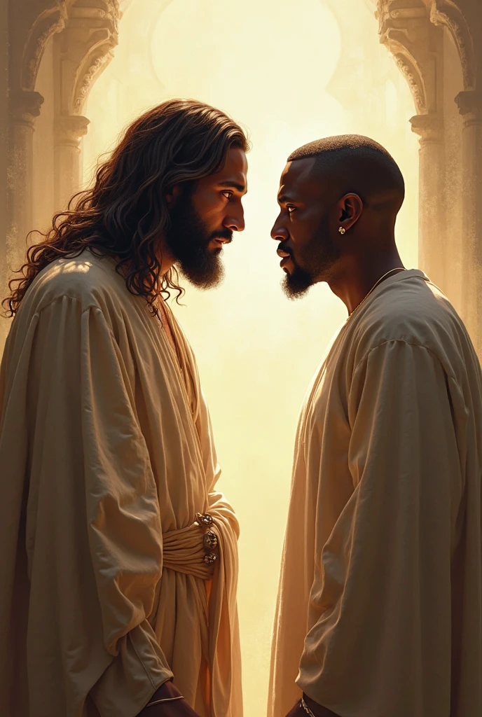 Jesus giving instructions to a black mma fighter