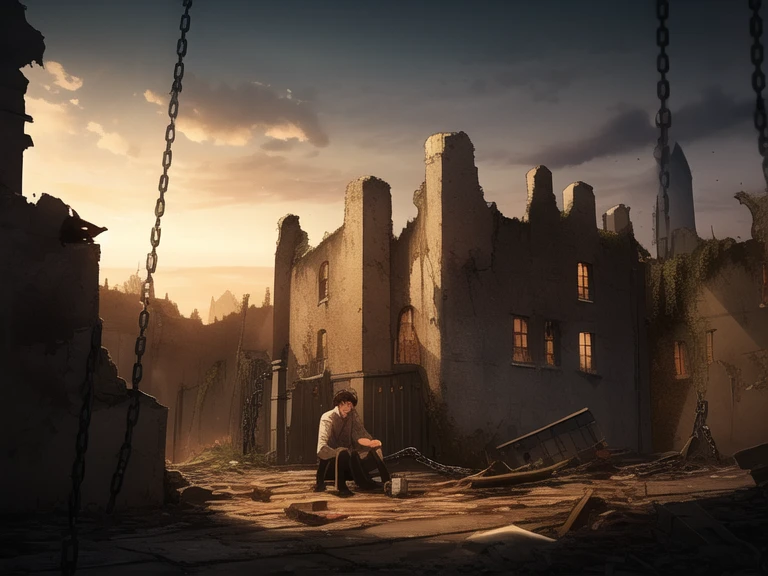 A black man sitting on the floor of a giant mountain with clouds around it and a beautiful cinematic sky bright by sunlight, choro e tristeza
