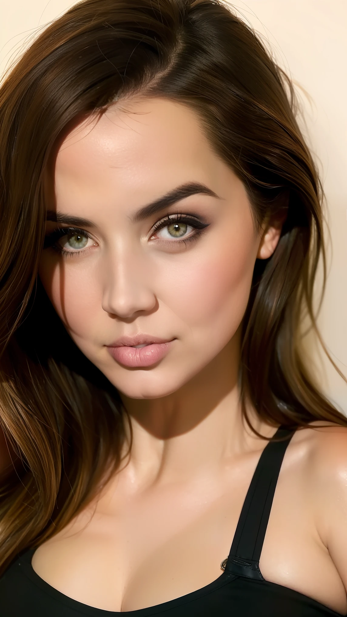 A seductive portrait of a woman, (medium plan), , brown hair, skin texture, Digital Painting, illustration, (obra-prima, Best quality:1.2), raised details , contrasting lighting, (fundo preto:1.5) wearing Wearing Blue Light Bra