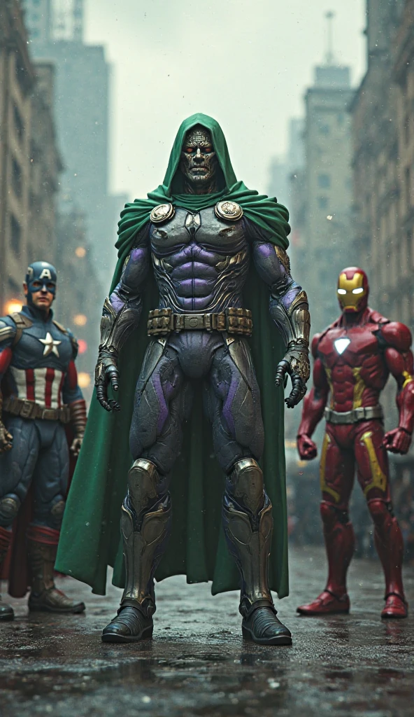 Doctor doom fighting against on hulk team in new York

