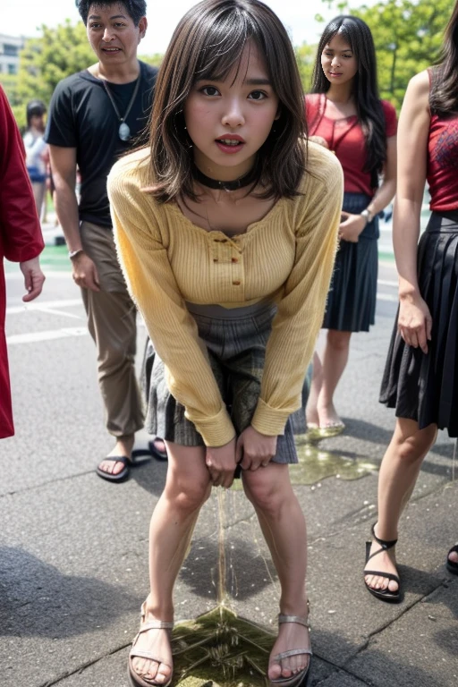 A people revolution in Indonesian, a young sweet beautiful Indonesian girl, twenty two years old, slim body, glamor and rich girl, crying out
being pulled and draging brutaly by some people to the street court, only wearing her underwear after her clothes has torn aparts and destroyed, sadistcs and horrible situation, realistics, detail and natural,