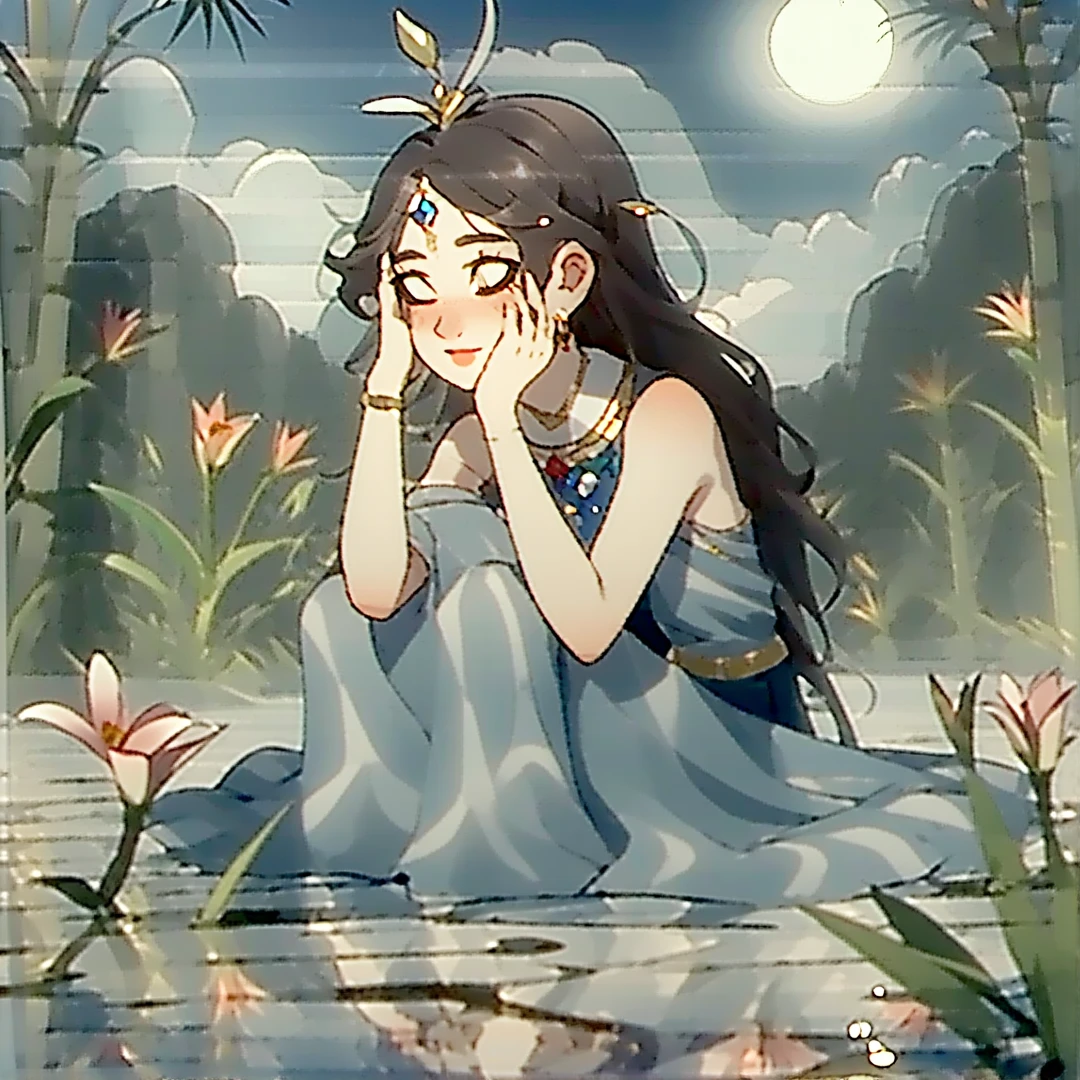 1 beautiful girl with long hair representing the spirit of water, made full of water